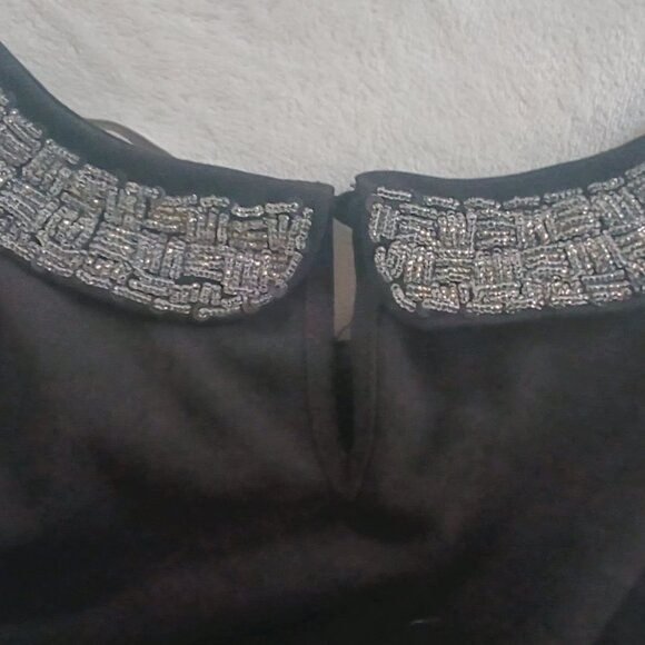 H&M Womens π Fancy Black Sequined Neck Fit And Flare Sleeveless Peplum Top - Picture 13 of 15